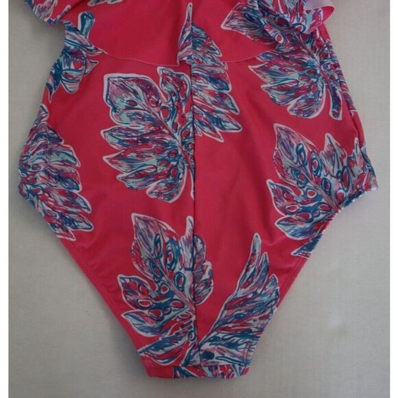 Nicole Miller Women's Sz S Pink Floral Cold Shoulder w/Ruffle 1-Pc Swimsuit $120 - Picture 4 of 7